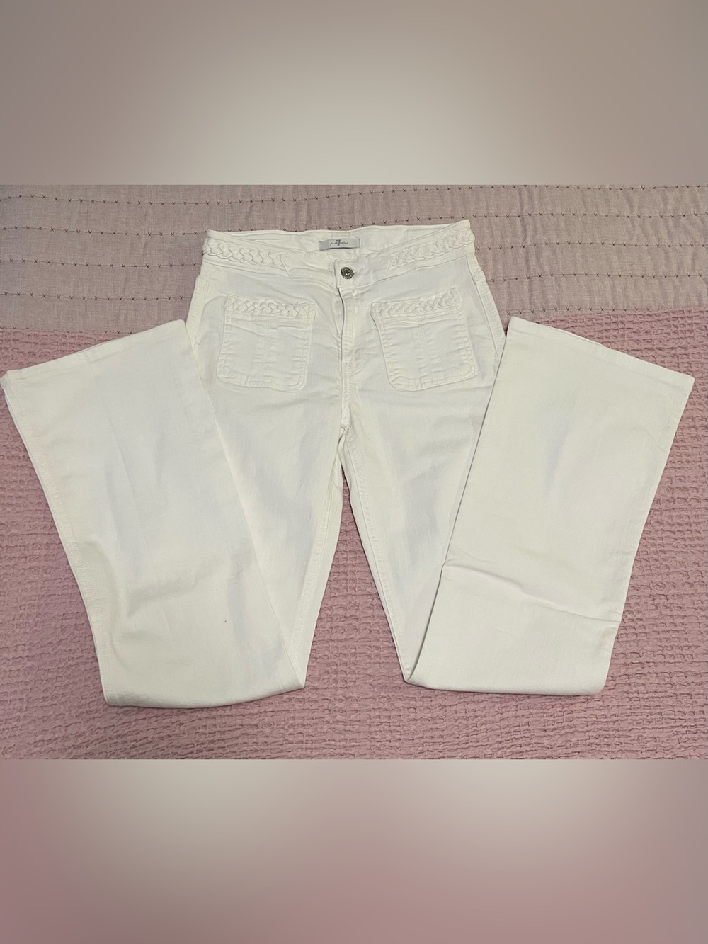 NWOT 7 For All Mankind White Jeans Braided Waist and Pockets Size 27 Bootcut